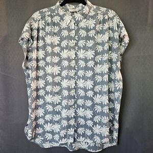 LOFT Woman's Blue/Gray Floral Dolman Blouse Size XL